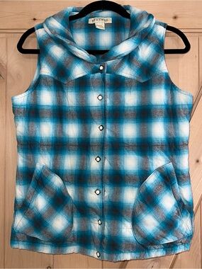 Stetson Teal and Blue Plaid Hooded Snap Vest